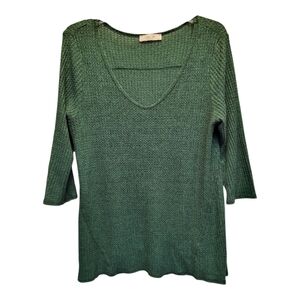 Jessy B Soft Forest Green V-Neck Sweater with 3/4 Sleeves - Size XL